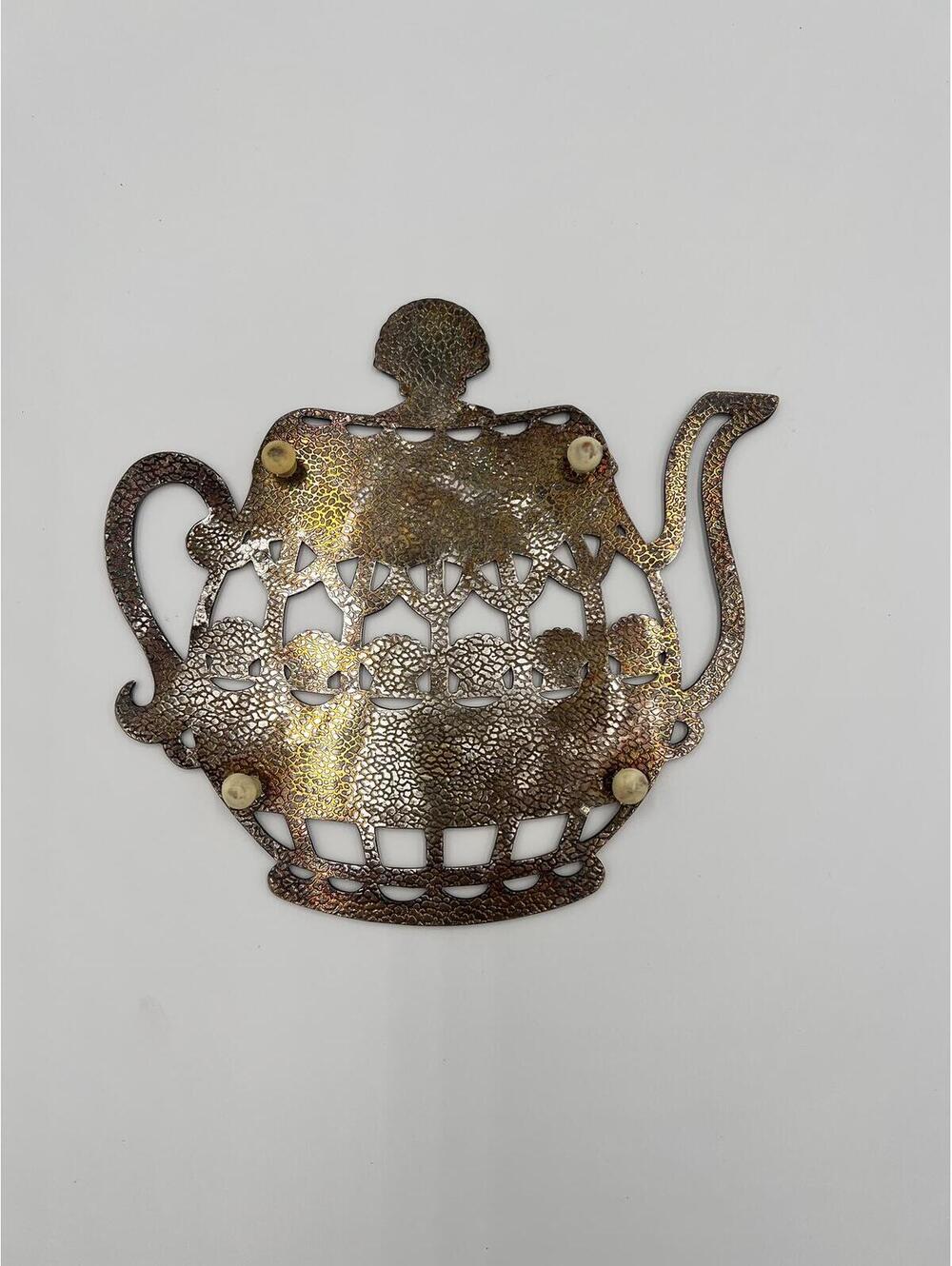 Vintage Silverplate Teapot Wall Trivet Hot Plate Kitchen Decor 7x7 - Picture 2 of 2